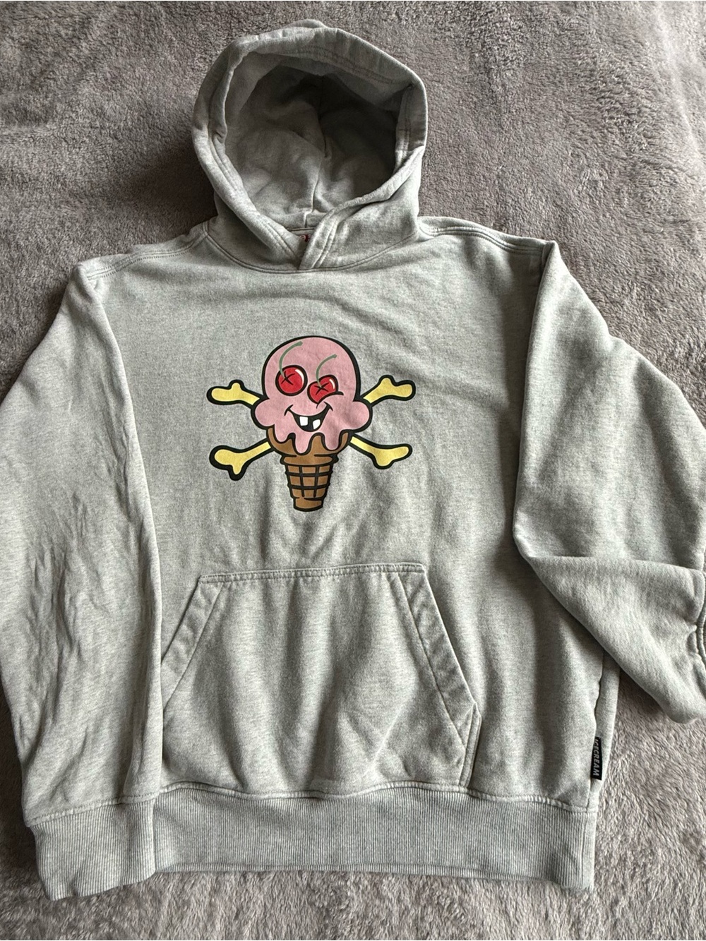 Icecream Gray Hoodie with Pink & Yellow Ice Cream Skull Graphic, S